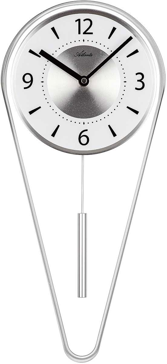 Orologio da parete in metallo con quadrante rotondo, numeri romani e pendolo in metallo