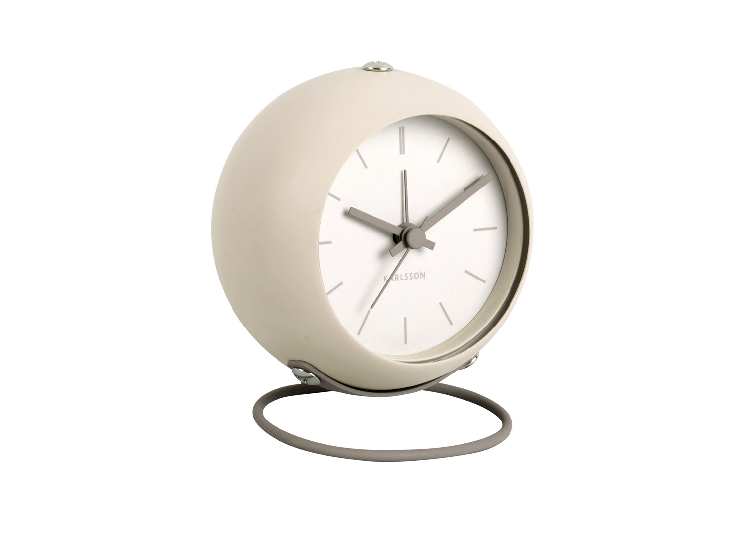 Karlsson Nirvana Globe KA5857WG Wecker Warmgrau • Geräuschloses Sweep-Uhrwerk • Industrielles Rundsockel-Design