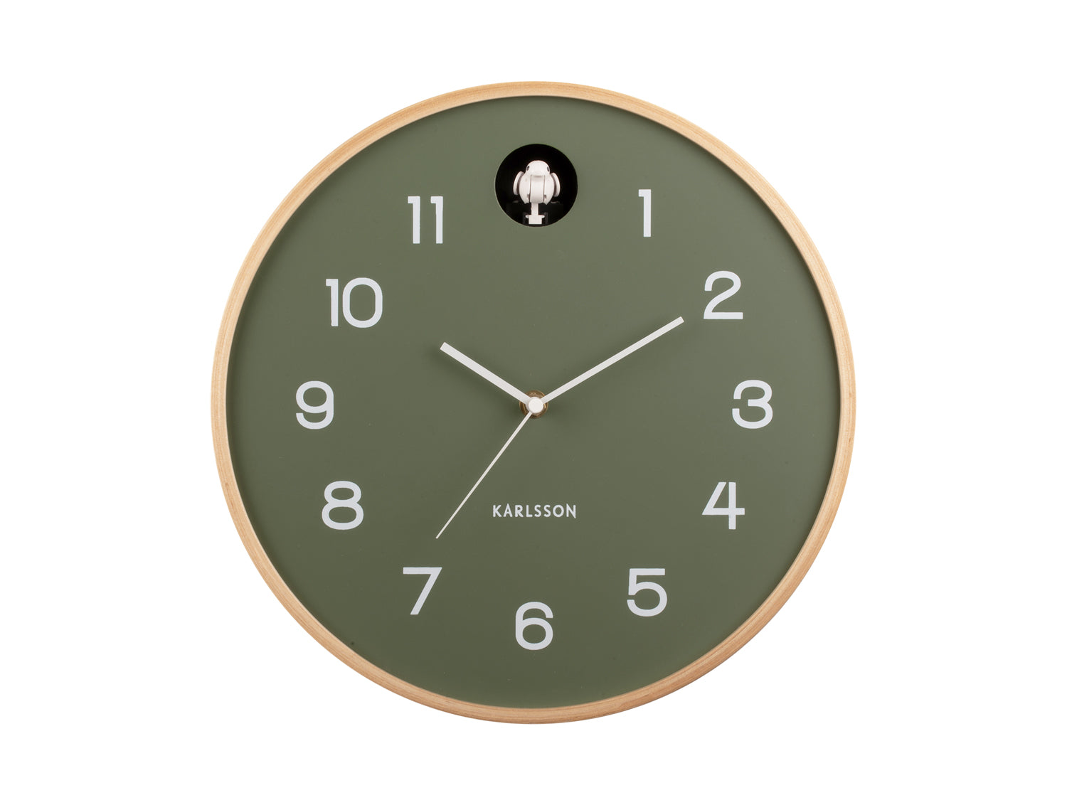 Karlsson Natural Cuckoo KA5886GR Wanduhr Dschungelgrün • Kuckucksruf stündlich • Schallabschaltung automatisch