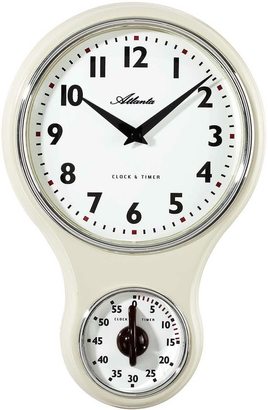 Orologio da parete in plastica, quadrante rotondo con lancette analogiche e timer integrato