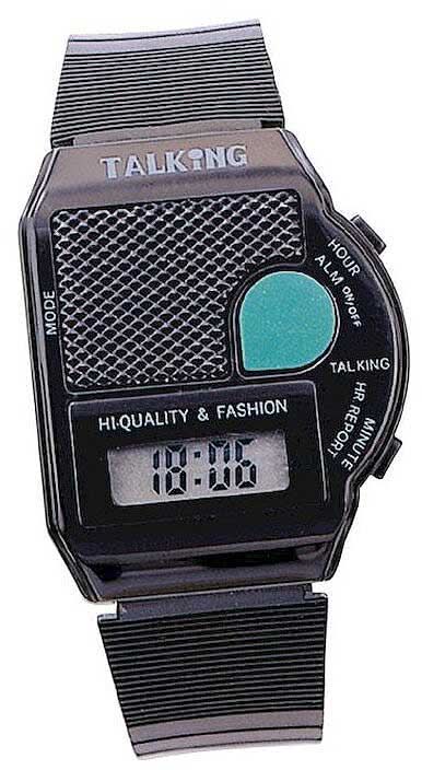 Kinderuhr mit dunkel gestreiftem Textilarmband, digitalem Display und Tasten