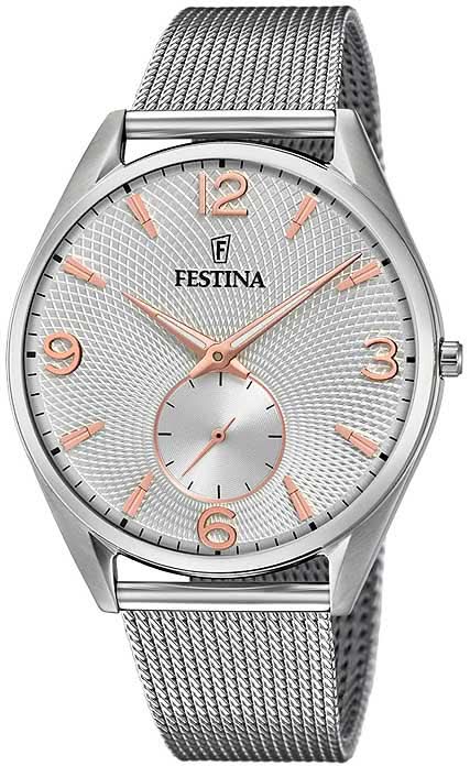 Orologio da uomo Festina con bracciale in maglia d'argento e quadrante bianco