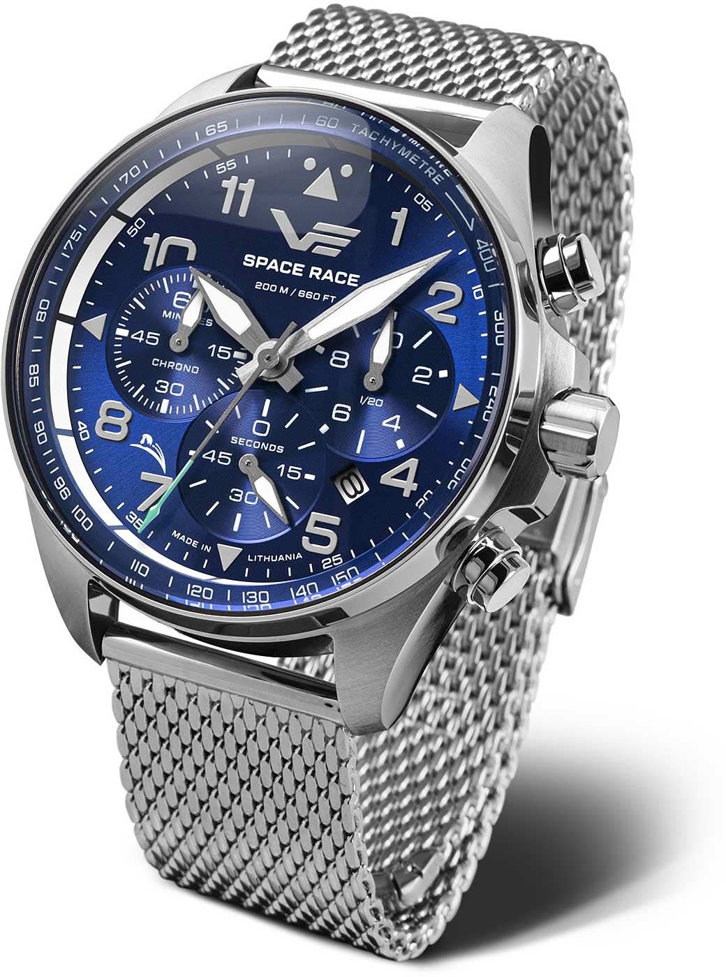 Herrenuhr mit blauem Zifferblatt, silbernem Mesh-Armband und Edelstahlgehäuse