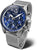 Herrenuhr mit blauem Zifferblatt, silbernem Mesh-Armband und Edelstahlgehäuse