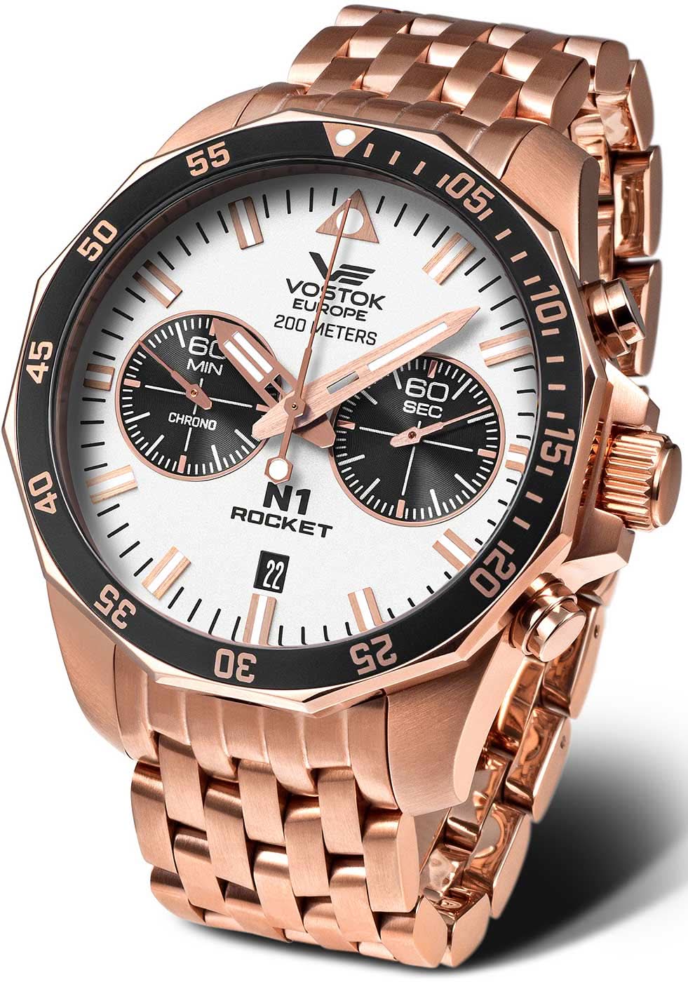 Orologio da uomo cronografo con bracciale in acciaio inossidabile color oro rosa e quadrante nero