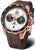 Orologio da uomo con cinturino in caucciù marrone, lunetta nera e quadrante cronografico