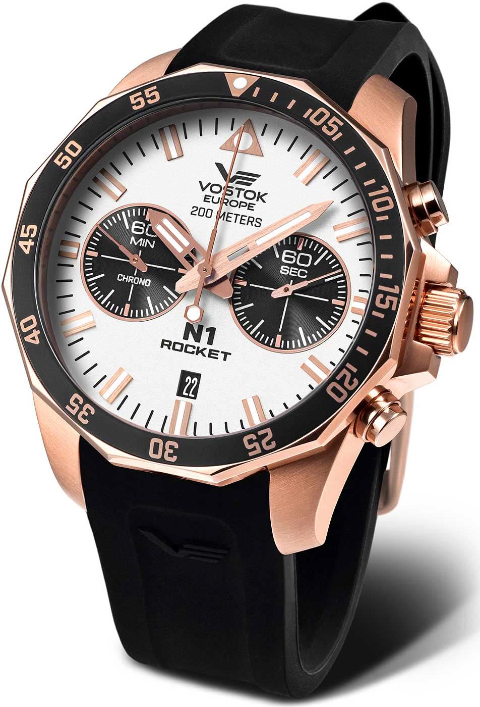Orologio da uomo: cinturino in silicone nero, lunetta in oro rosa, quadrante cronografo