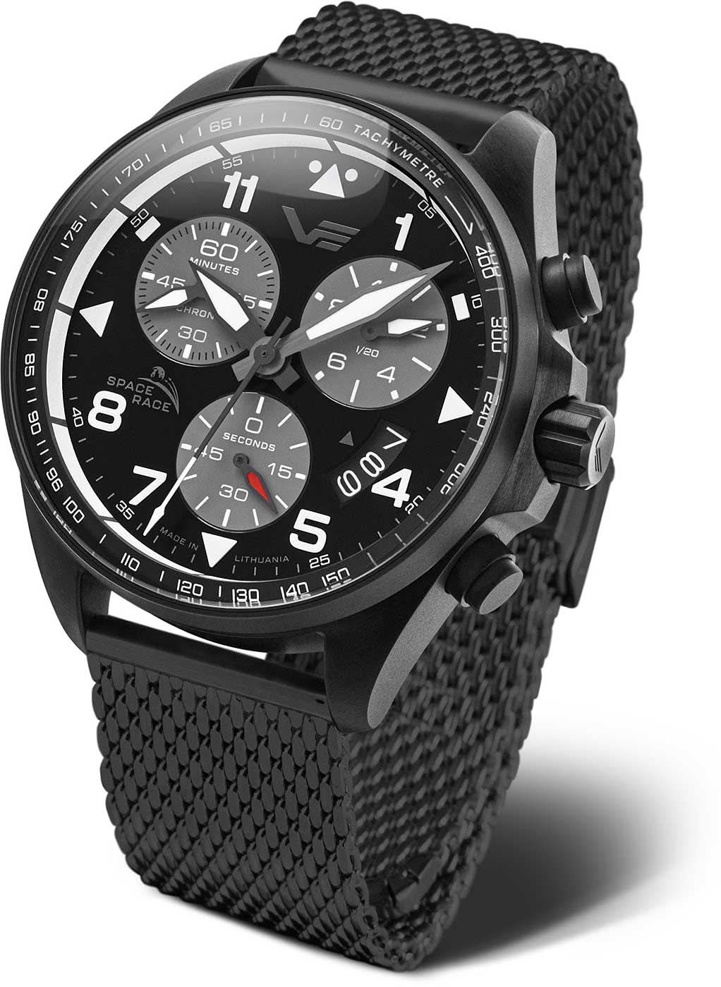 Orologio da uomo Vostok Europe Space Race con cinturino in mesh nero e quadrante nero