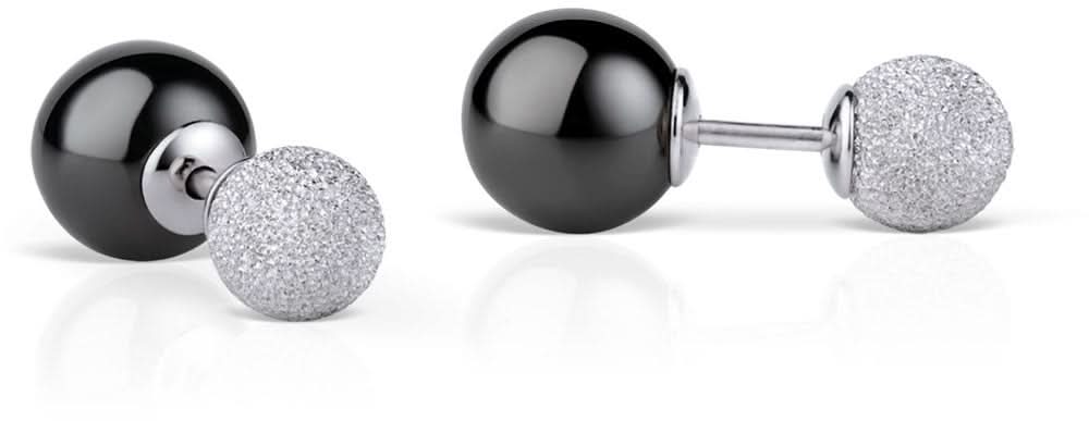 Orecchini con sfera scura e inserto glitterato argentato, chiusura a perno in argento sterling