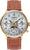 Orologio da donna con cinturino in pelle marrone, cassa color oro, quadrante con fasi lunari
