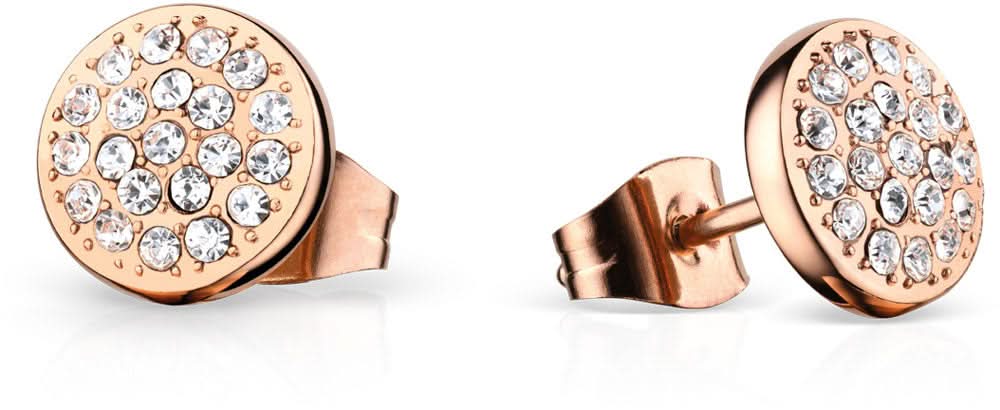 Roséfarbene runde Ohrstecker aus Edelstahl mit Strass in Kreisform