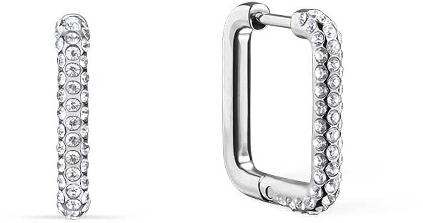 Orecchini a cerchio quadrati in acciaio inossidabile con pietre - Bering Jewelry Modello: 734-17-05