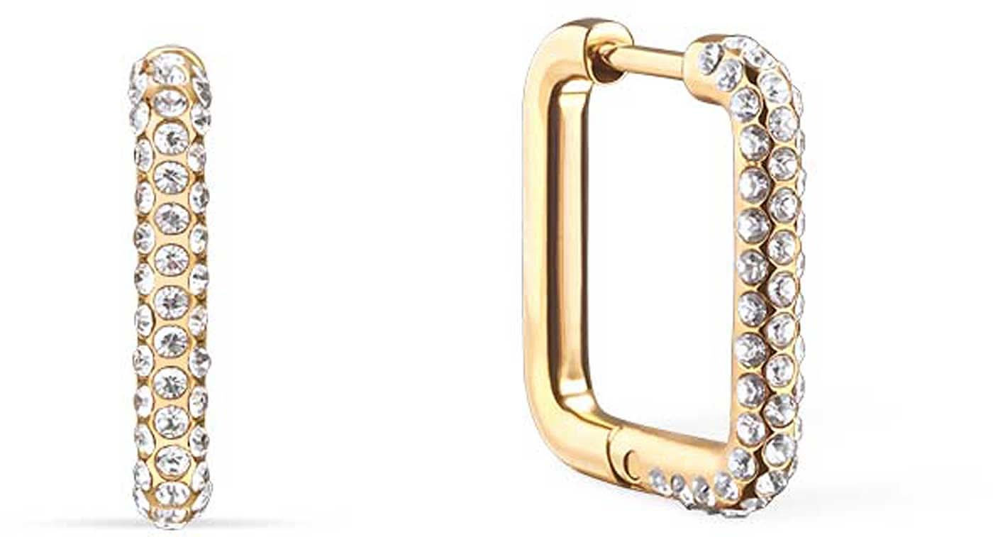 Orecchini a cerchio quadrati in acciaio inossidabile con pietre - Bering Jewelry Modello: 734-27-05