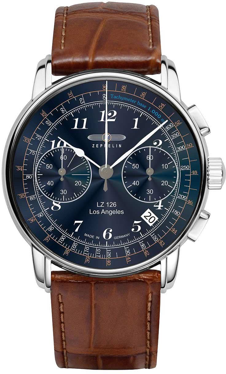 Orologio da uomo con quadrante blu, cinturino in pelle marrone e cassa in argento