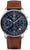 Orologio da uomo con quadrante blu, cinturino in pelle marrone e cassa in argento
