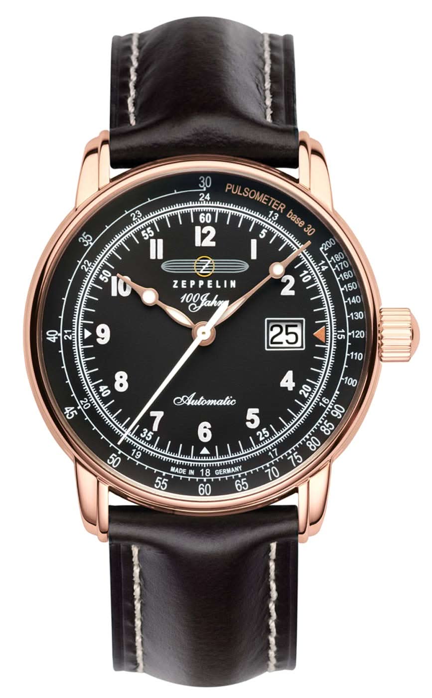 Orologio da uomo con quadrante nero e cinturino in pelle nera, cassa in oro rosa