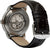 Retrospettiva orologio da uomo: cassa in metallo argentato, cinturino in pelle nera, movimento a vite