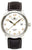 Orologio da uomo: cassa argentata, quadrante bianco, cinturino in pelle marrone, datario