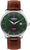 Orologio da uomo con quadrante verde, cinturino in pelle marrone, datario e indicatore automatico