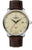 Orologio da uomo con cinturino in pelle marrone, quadrante beige e lunetta in acciaio