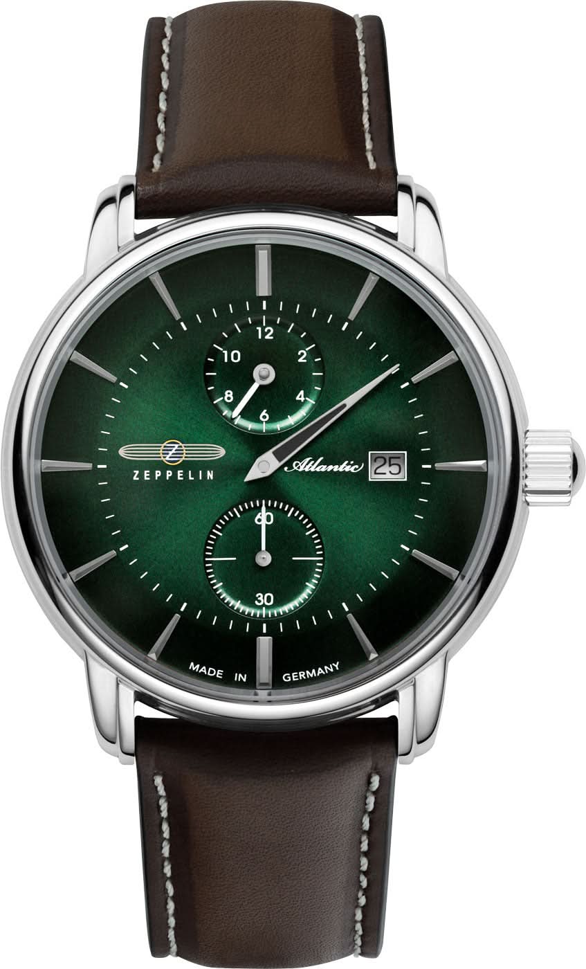 Orologio da uomo automatico Zeppelin: quadrante verde, cinturino in pelle marrone