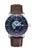 Orologio da uomo con quadrante blu scuro, terra colorata e cinturino in pelle marrone