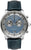 Orologio da uomo con cinturino in pelle blu scuro, cassa argentata e quadrante grigio