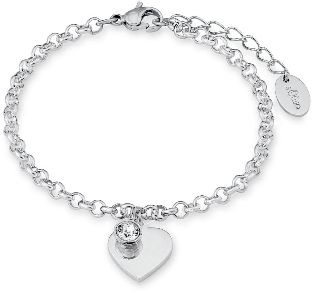 Bracciale con ciondolo a forma di cuore in metallo, pietra rotonda nel ciondolo, catena a maglie e chiusura