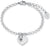 Bracciale con ciondolo a forma di cuore in metallo, pietra rotonda nel ciondolo, catena a maglie e chiusura