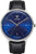 Orologio unisex con quadrante blu, lancette argentate e cinturino in pelle nera