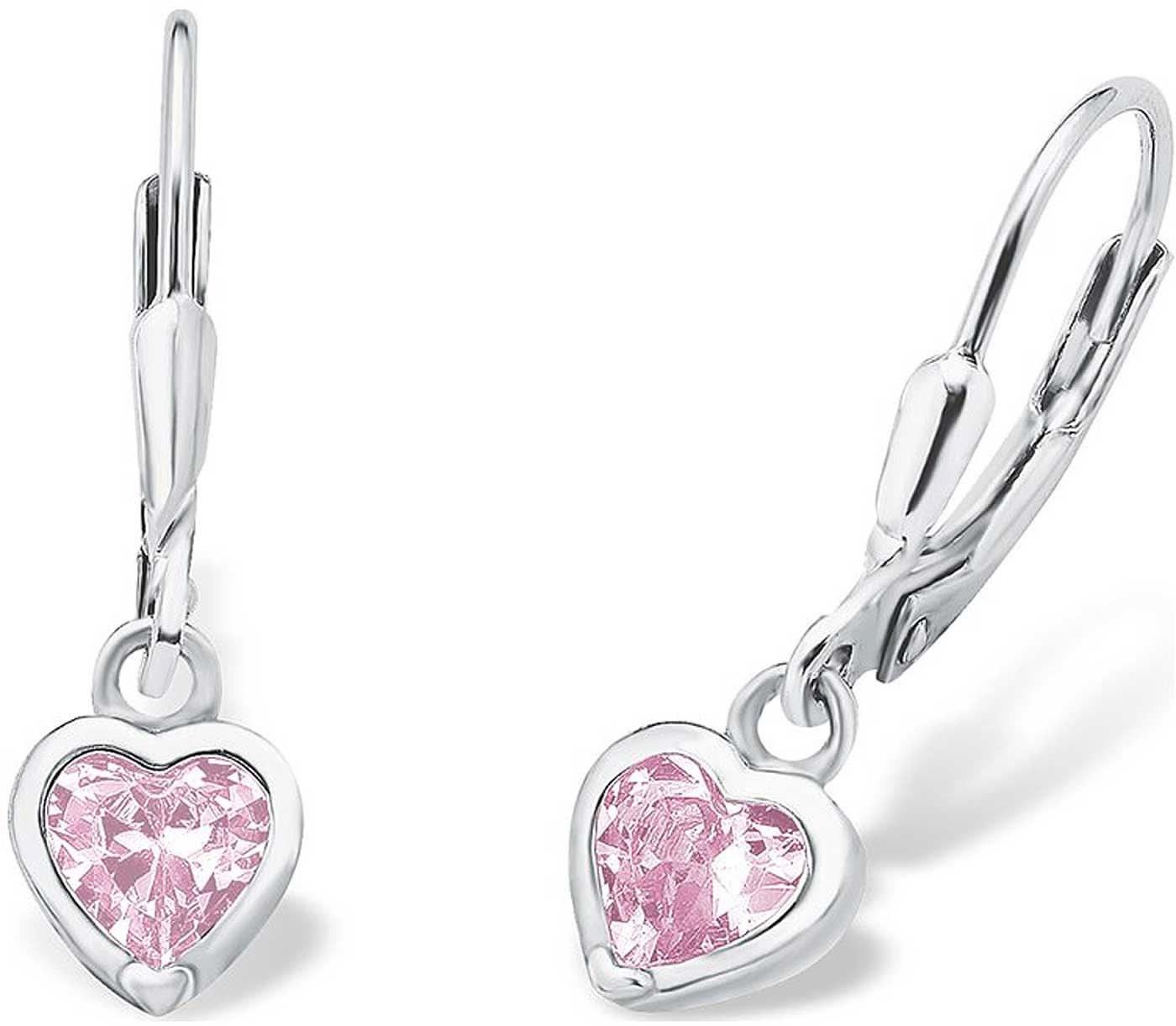 Orecchini in argento con ciondoli a forma di cuore rosa
