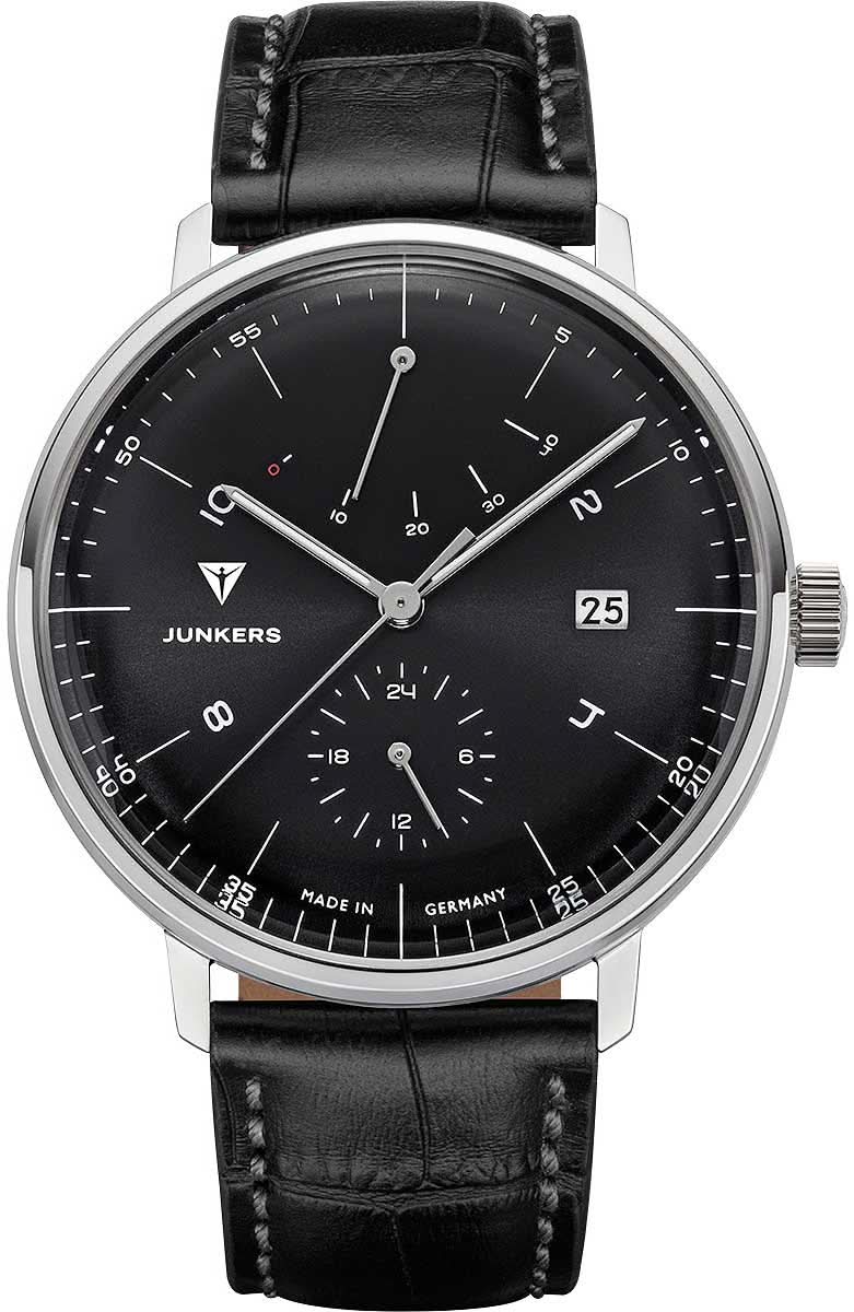 Orologio da uomo Junkers con quadrante nero, datario e cinturino in pelle nera
