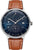 Orologio da uomo con quadrante blu, cinturino in pelle marrone e datario