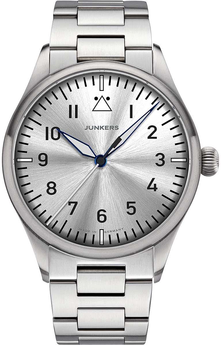 Junkers Herrenuhr mit silbernem Edelstahlband, rundem Zifferblatt mit arabischen Zahlen