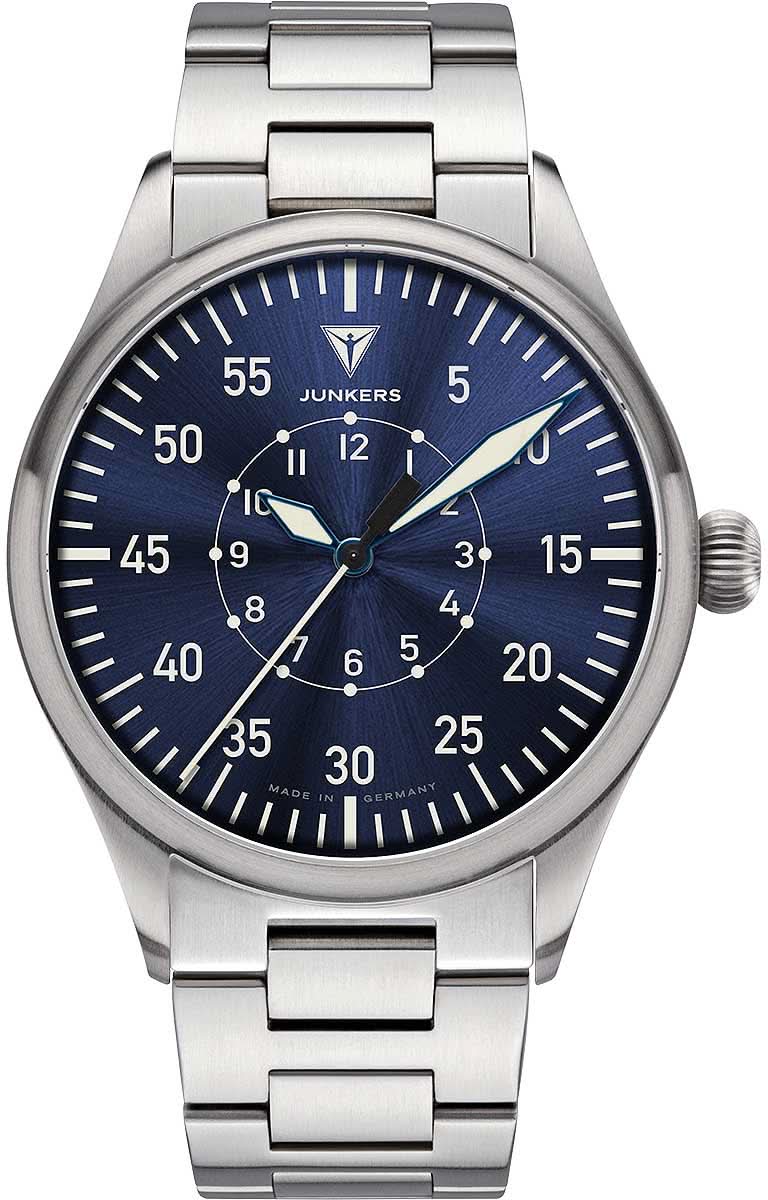Junkers Herrenuhr mit Metallarmband, blauem Zifferblatt und Analoganzeige