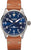 Orologio da uomo con quadrante blu, datario e cinturino in pelle marrone, automatico