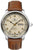 Orologio da uomo con cinturino in pelle marrone e quadrante beige, lunetta rotonda in acciaio inossidabile