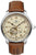 Orologio da uomo Zeppelin con cassa argentata, quadrante beige e cinturino in pelle marrone, meccanico a vista.