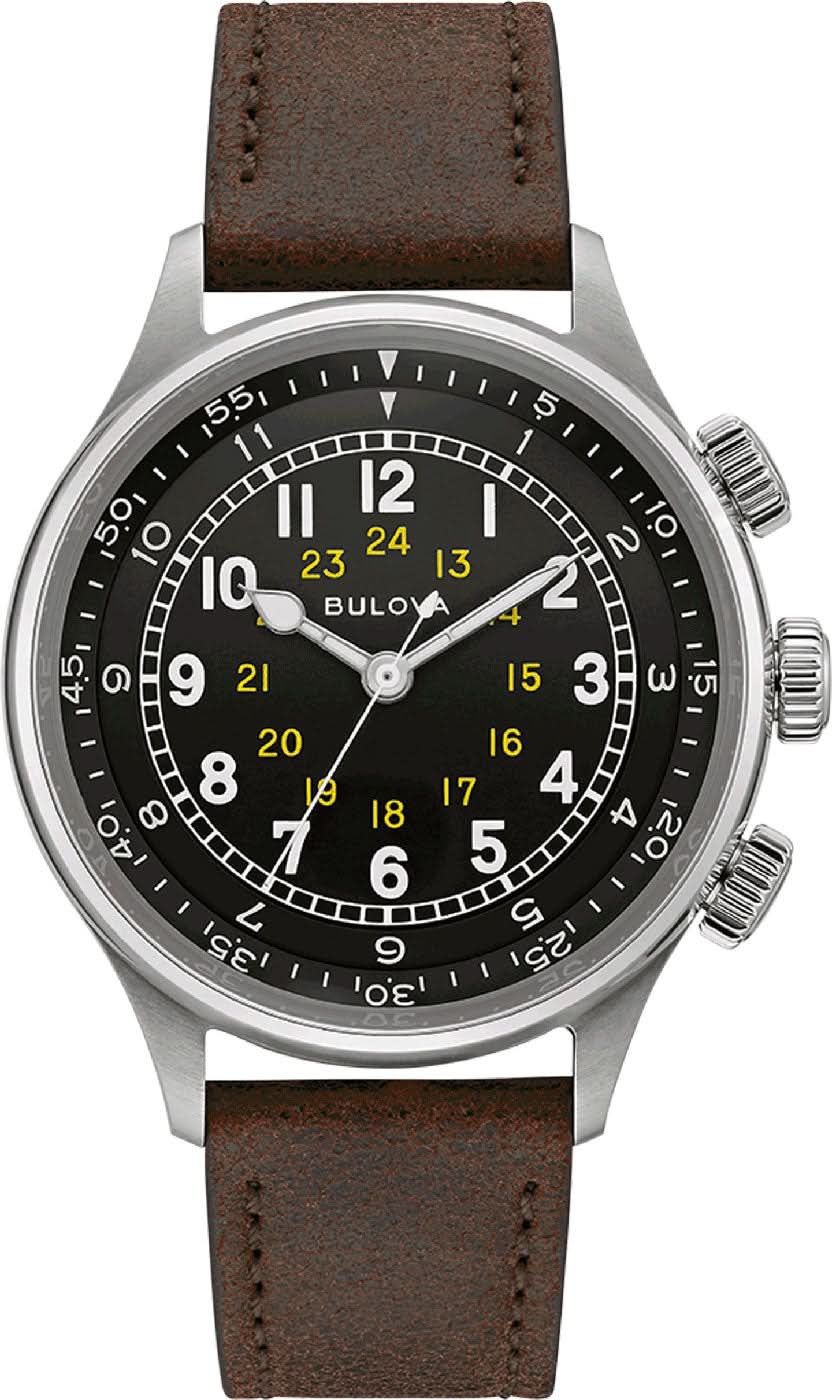 Orologio da uomo con quadrante nero, cinturino in pelle marrone e cassa argentata