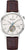 Orologio da uomo con bilanciere a vista, quadrante argentato e cinturino in pelle marrone
