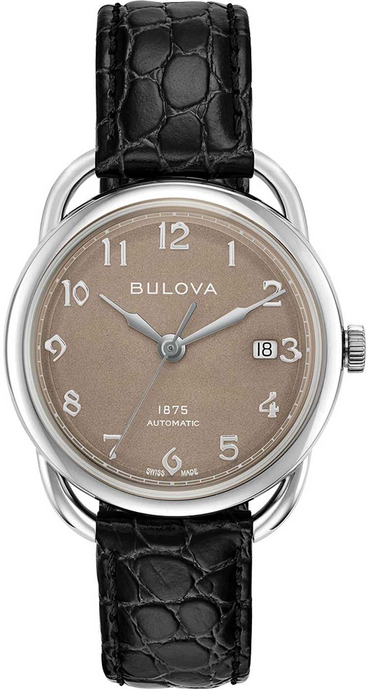 Orologio da uomo con cassa rotonda color argento, cinturino in pelle nera e quadrante marrone