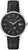 Bulova Herrenuhr mit schwarzem Zifferblatt, silbernem Gehäuse und schwarzem Lederarmband