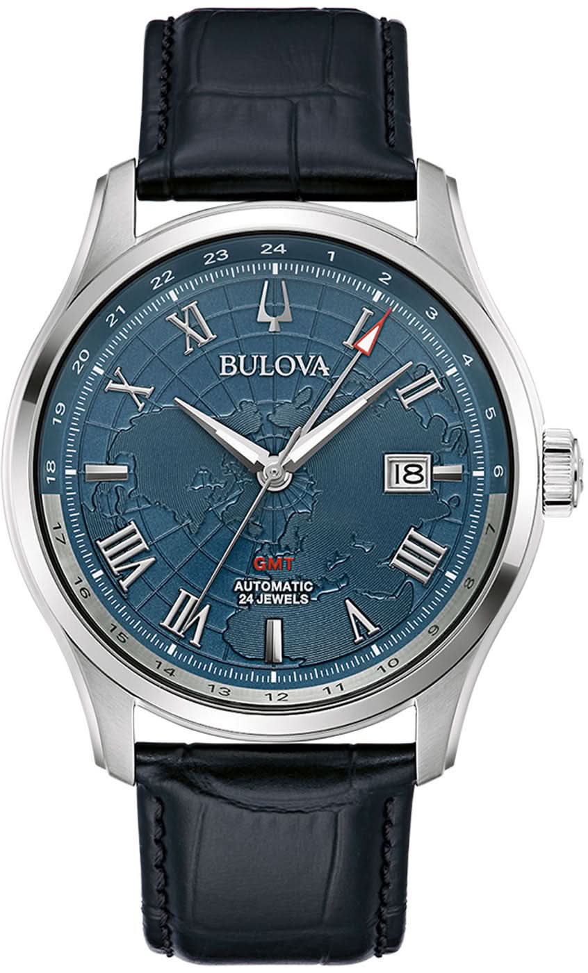 Orologio da uomo Bulova Classic Wilton GMT 96B385 • Automatico GMT • Design Mappa del Mondo