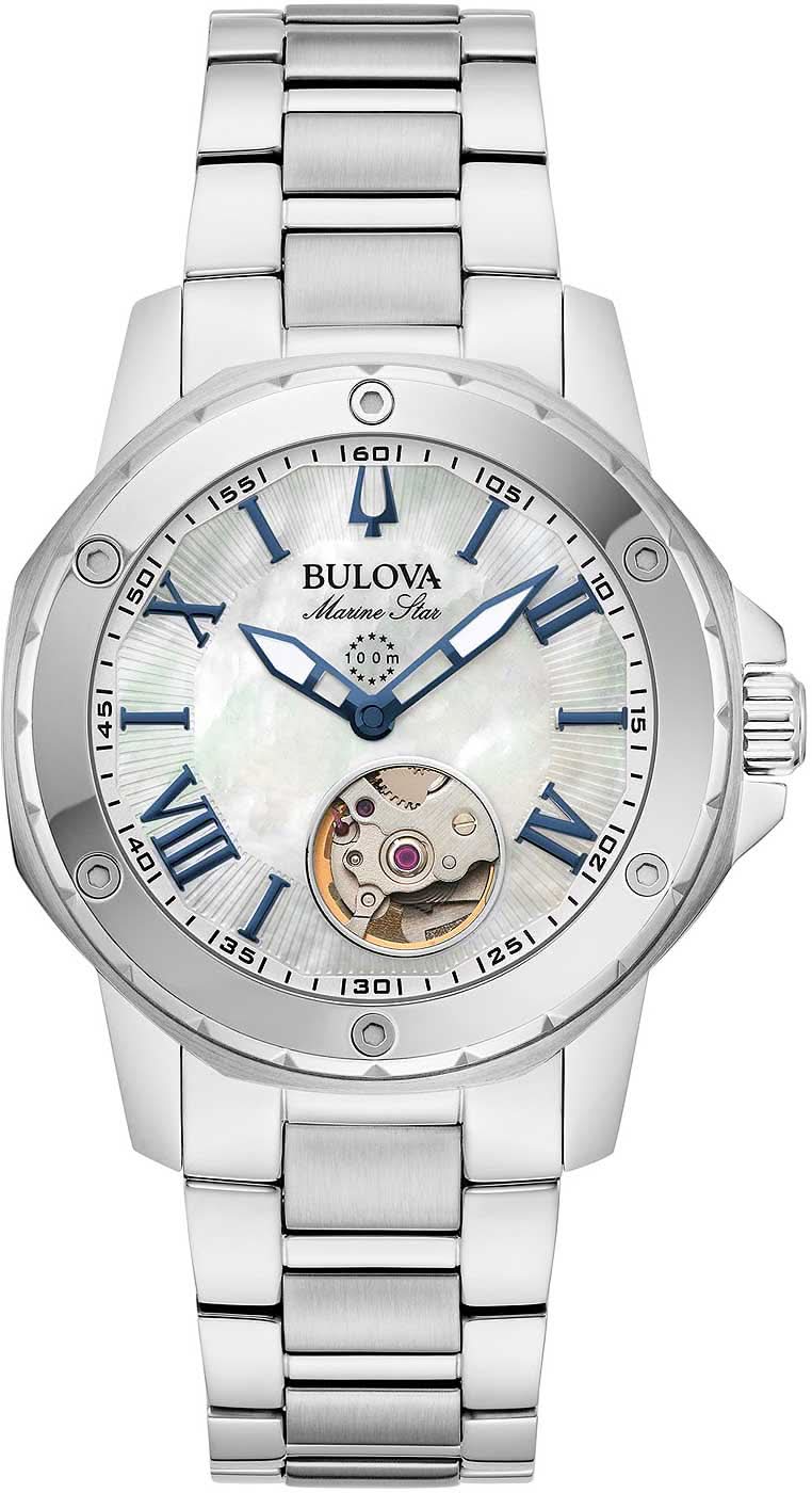 Orologio da donna Bulova con quadrante in madreperla, lancetta dei secondi blu e cinturino in acciaio inossidabile