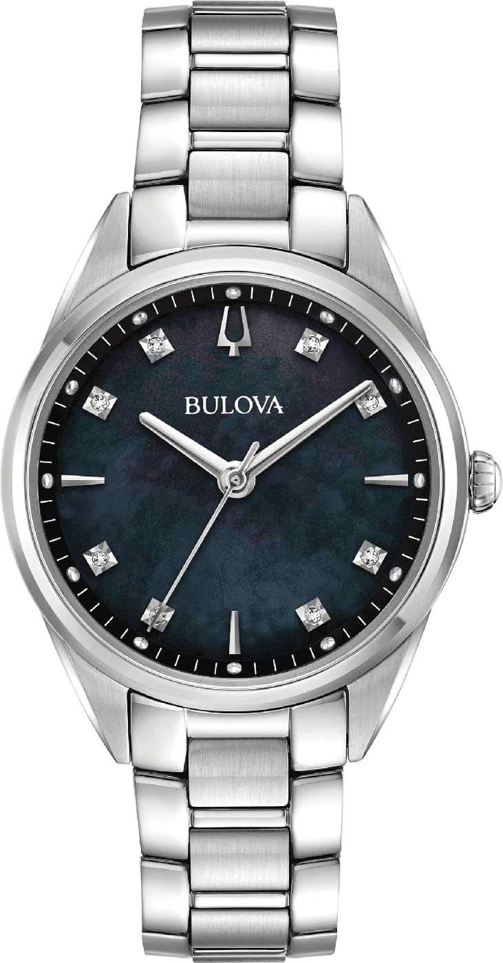 Orologio da donna: bracciale in acciaio inossidabile, quadrante scuro con indici in diamanti, vetro zaffiro