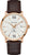 Orologio da uomo automatico con cinturino in pelle marrone, cassa in oro rosa e quadrante bianco