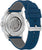 Orologio da uomo con movimento a vista, cassa in argento, cinturino blu