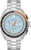Orologio da uomo Bulova con cinturino in metallo color argento, quadrante blu-bianco e accento arancione
