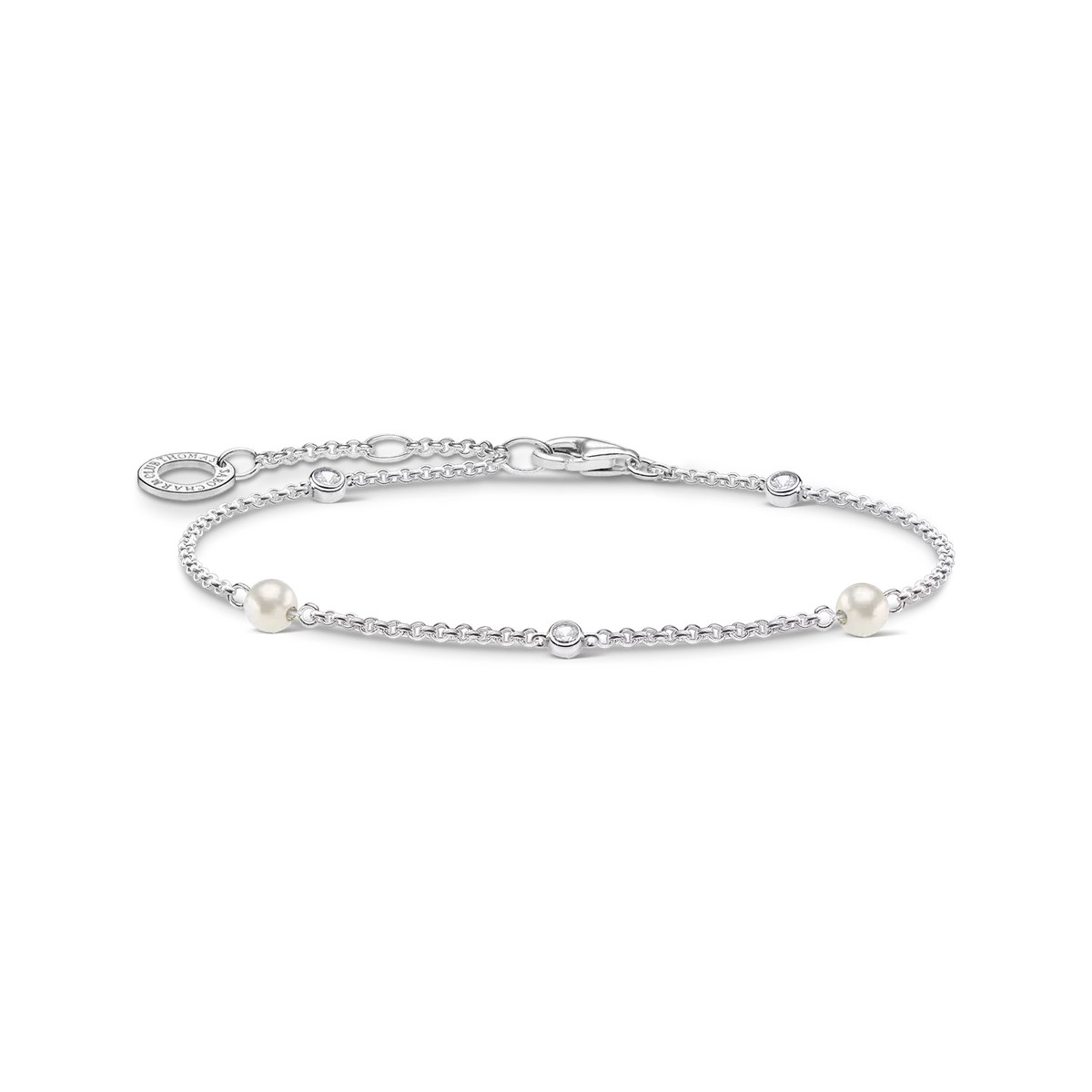 Bracciale in argento sterling 925 con perle e strass, chiusura regolabile
