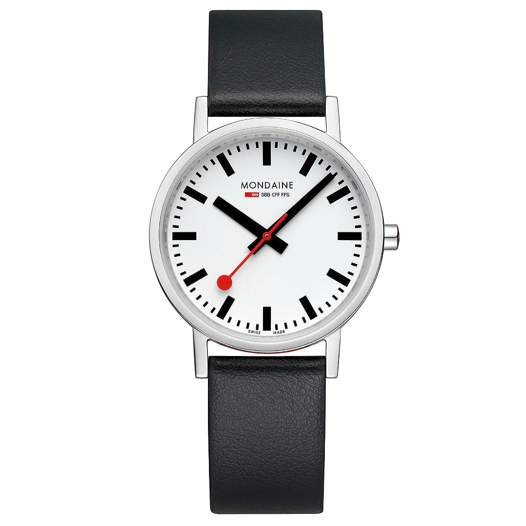 Mondaine Classic A660.30314.16SBBV Damen Armbanduhr Schwarz • Veganes Traubenleder • Schweizer Quarzwerk